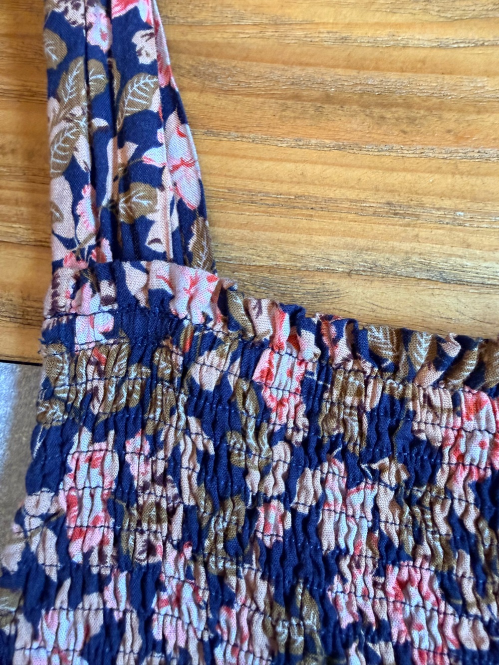 THML Navy Pink Floral Smocked Tiered Mini Dress Size Large - Picture 7 of 10